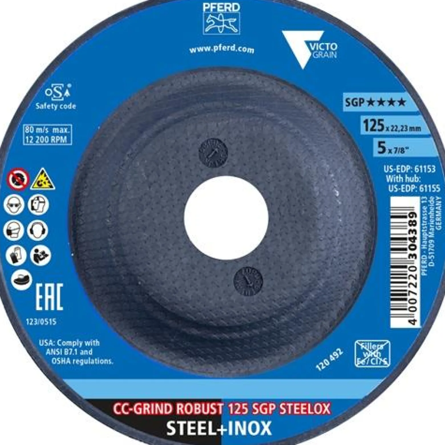 Schleifscheibe CC-GRIND-ROBUST SGP STEELOX D125xSmm STA/VA Bohr.22,23mm PFERD
