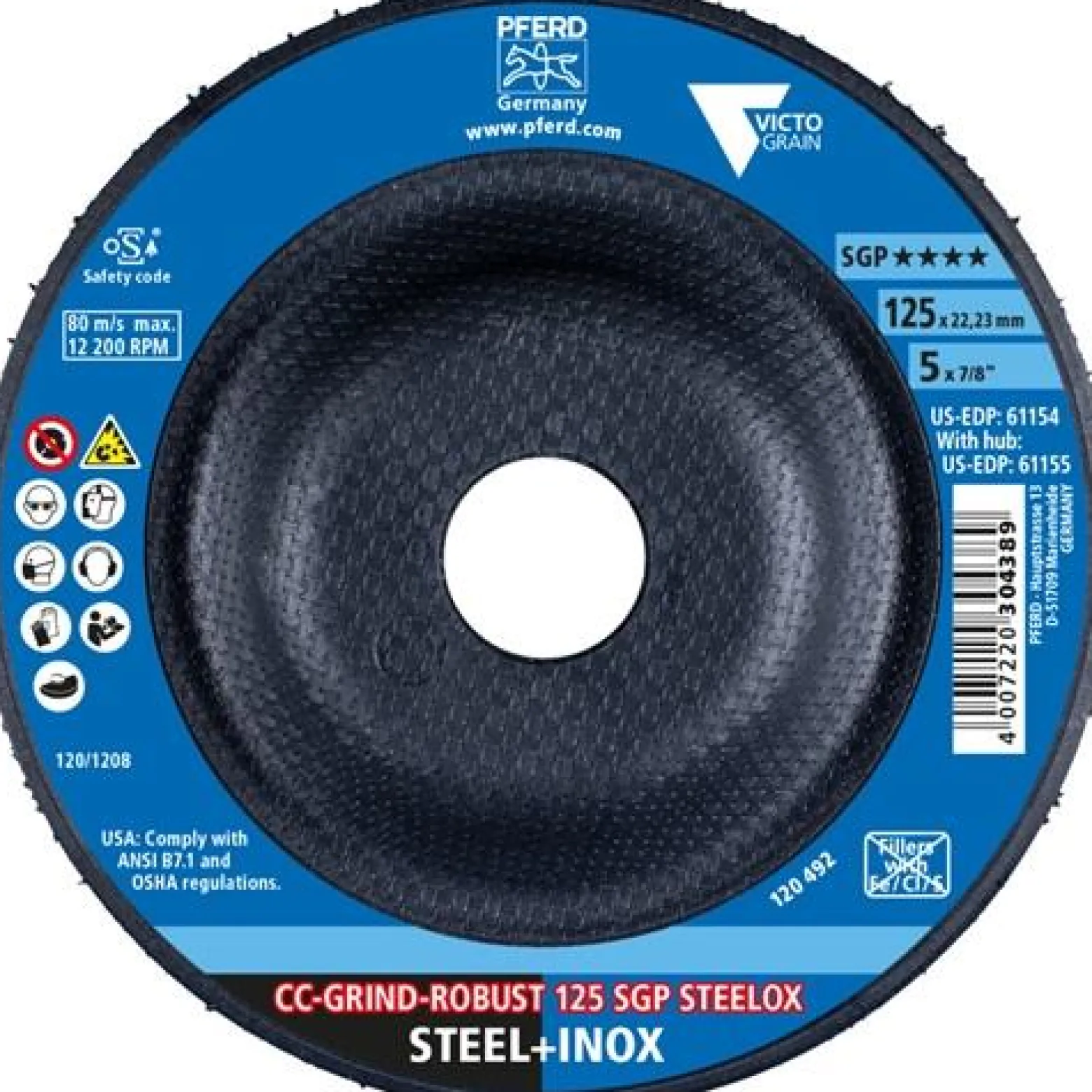 Schleifscheibe CC-GRIND-ROBUST SGP STEELOX D125xSmm STA/VA Bohr.22,23mm PFERD