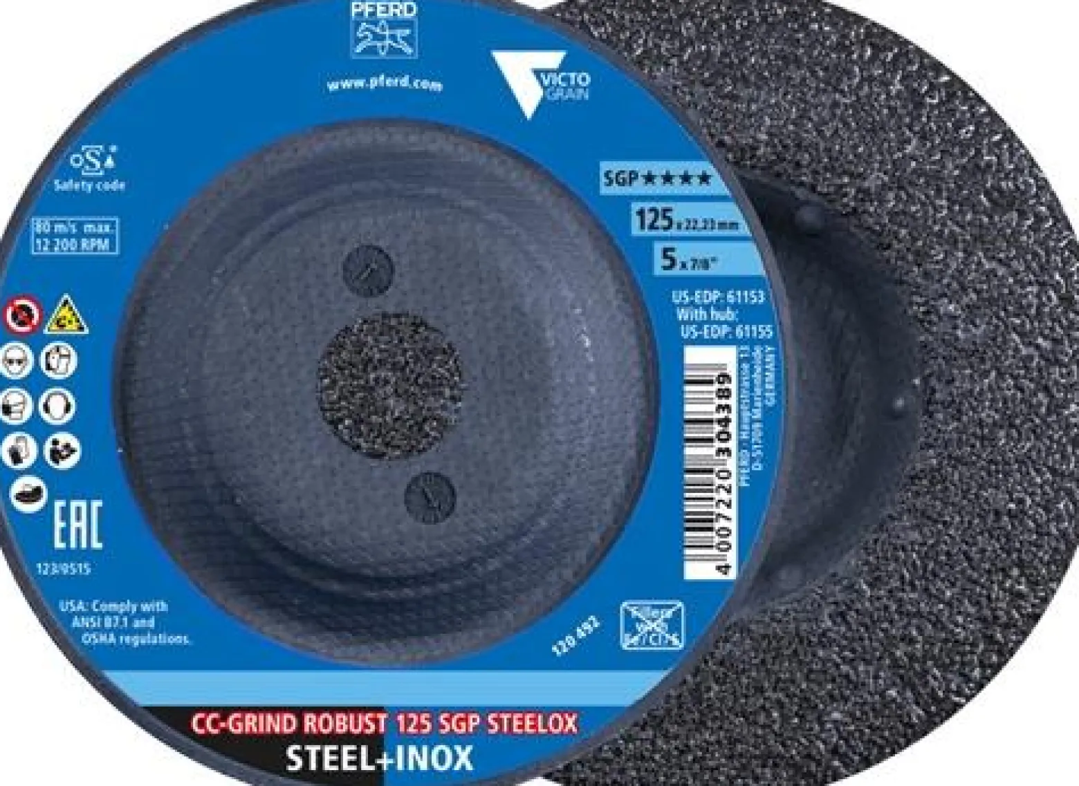 Schleifscheibe CC-GRIND-ROBUST SGP STEELOX D125xSmm STA/VA Bohr.22,23mm PFERD