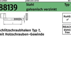 Schlitzschraubhaken R 88139 Typ 7 50x 5,2x 10 Stahl galv.verz. 100St.