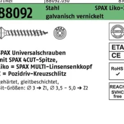 Schraube R 88092 LIKO/PZ 4x30/25-Z Stahl galv. vernickelt 1000St. SPAX