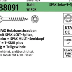 Schraube R 88091 SEKO/T-STAR TG 10x 220/80-T50 Stahl WIROX 50 Stück SPAX