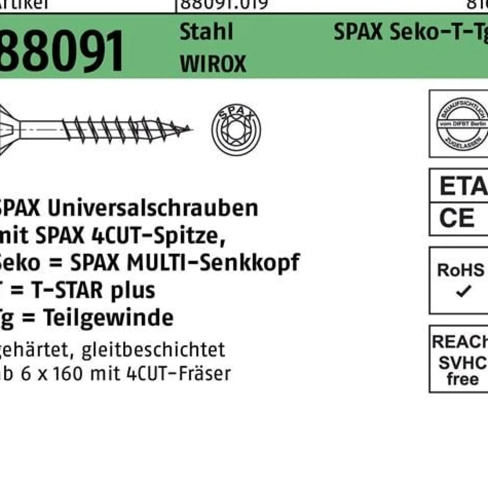 Schraube R 88091 SEKO/T-STAR TG 3,5x 45/30-T20 Stahl WIROX 200 Stück SPAX