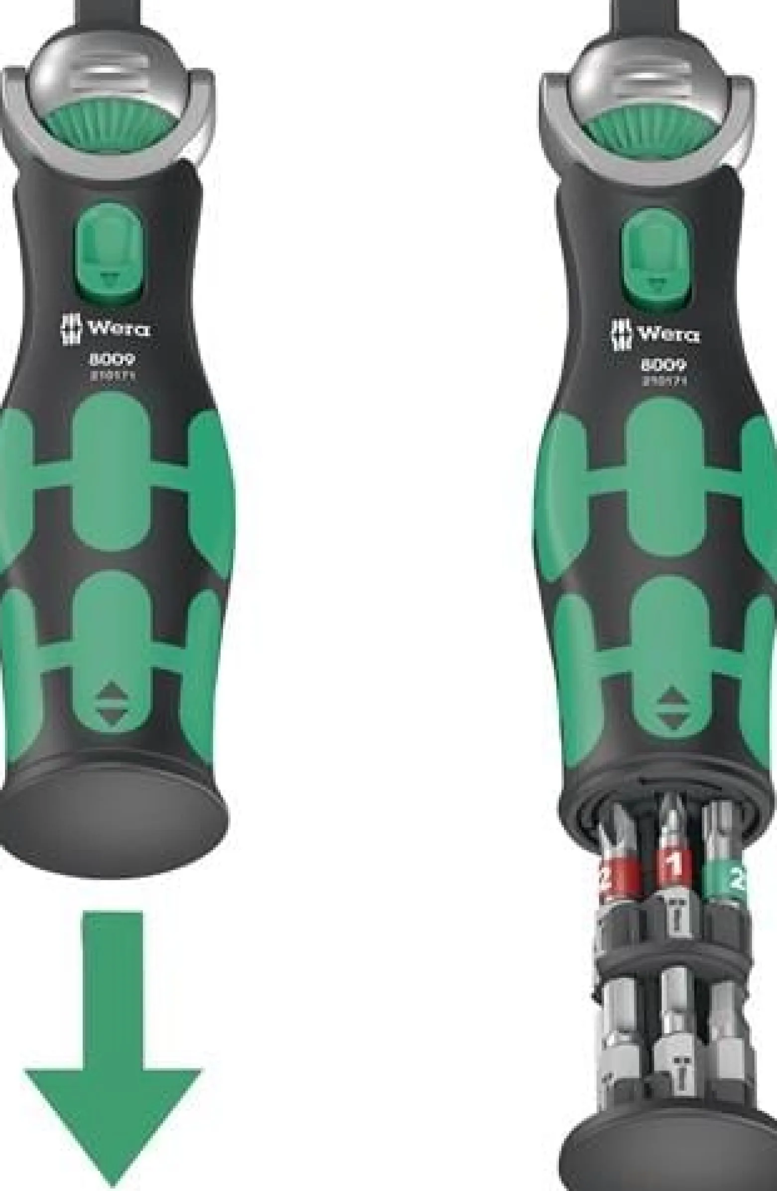 Schwenk- u.U.-Knarre 8009 Zyklop Pocket Set 1 3/8Zoll+1/4 Zoll 72 Z.WERA