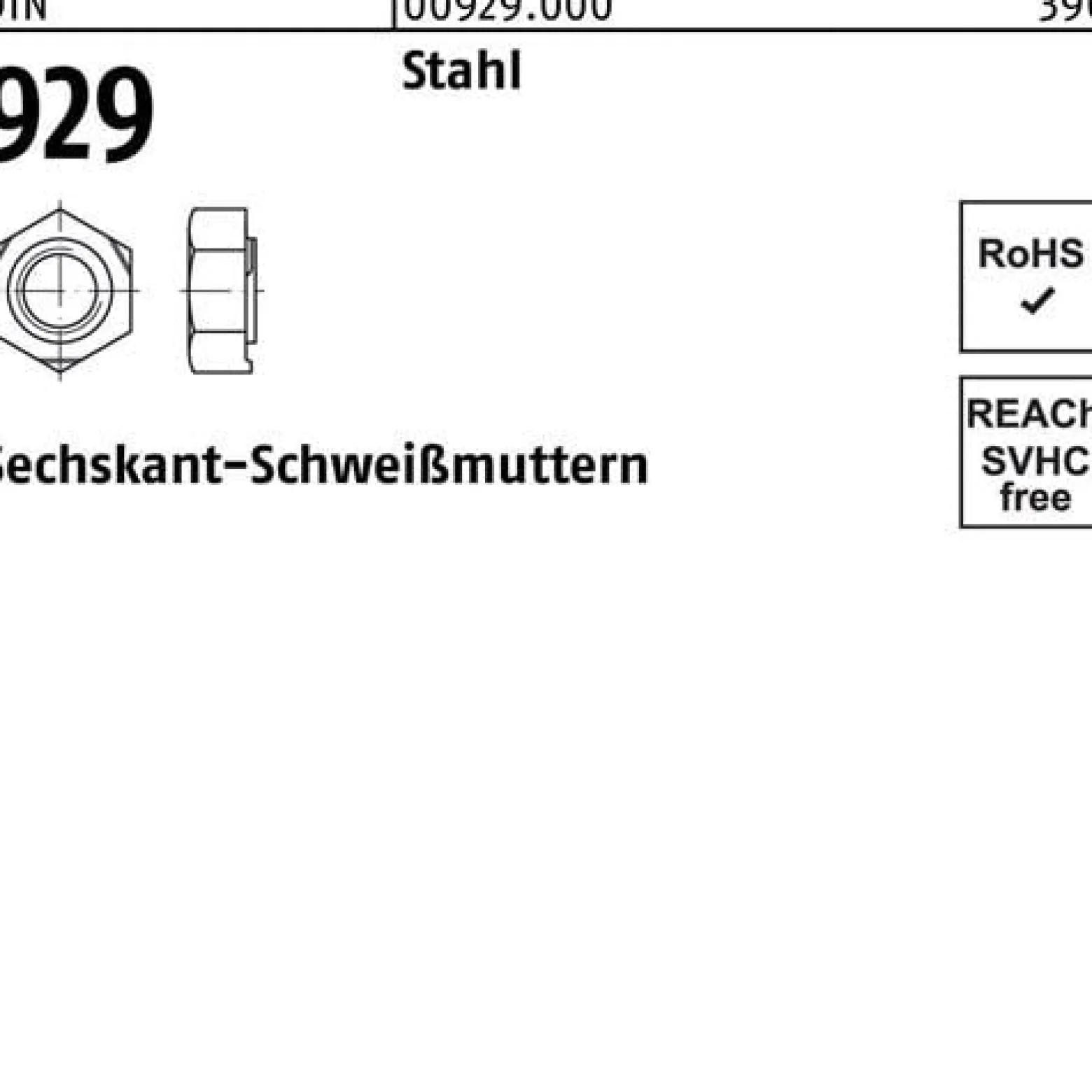 Sechskantanschweißmutter DIN 929 M8 Stahl 1000 Stück