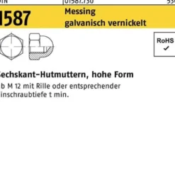 Sechskanthutmutter DIN 1587 M8 Messing galv. vernickelt 100 Stück