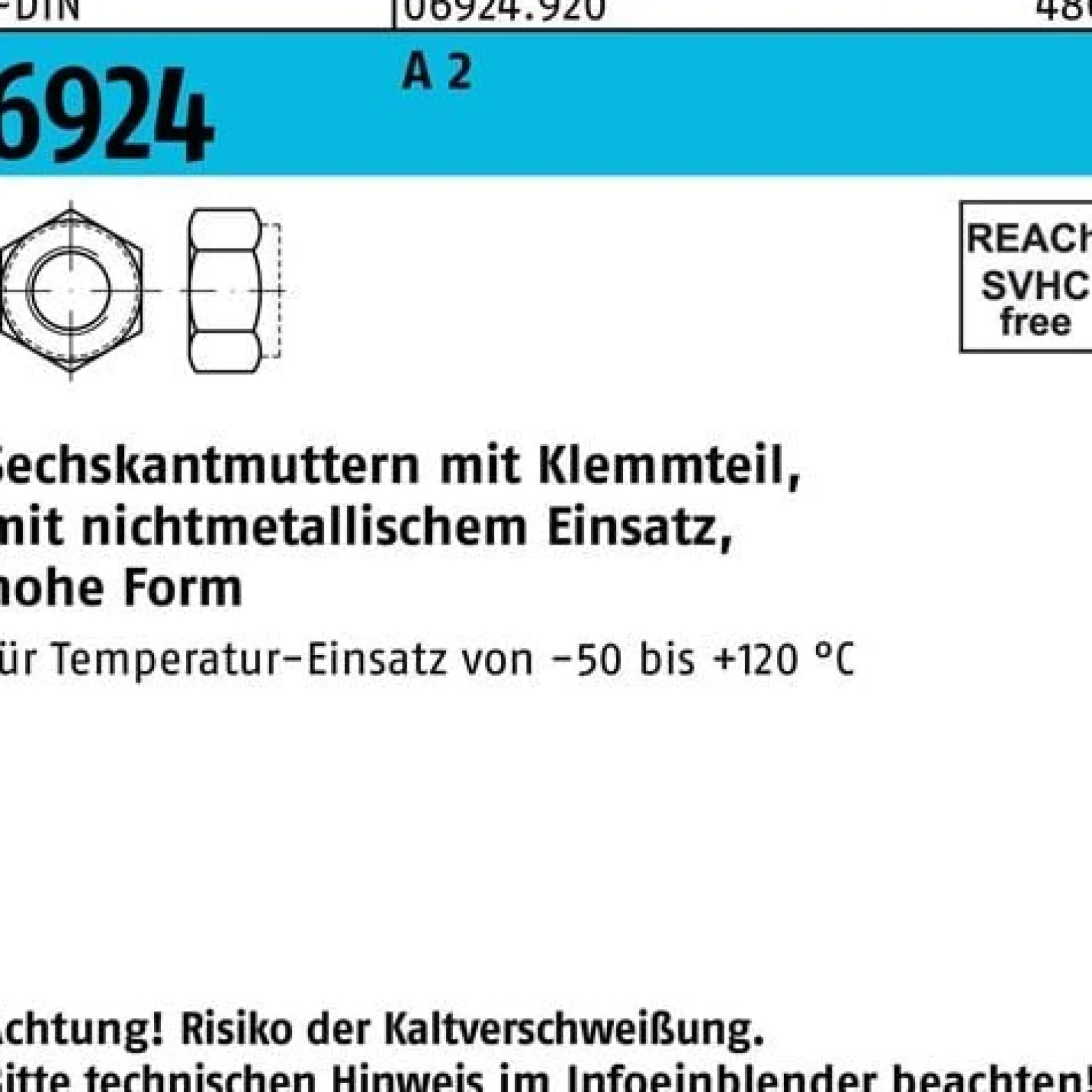 Sechskantmutter DIN 6924 Klemmteil M8 A 2 500 Stück