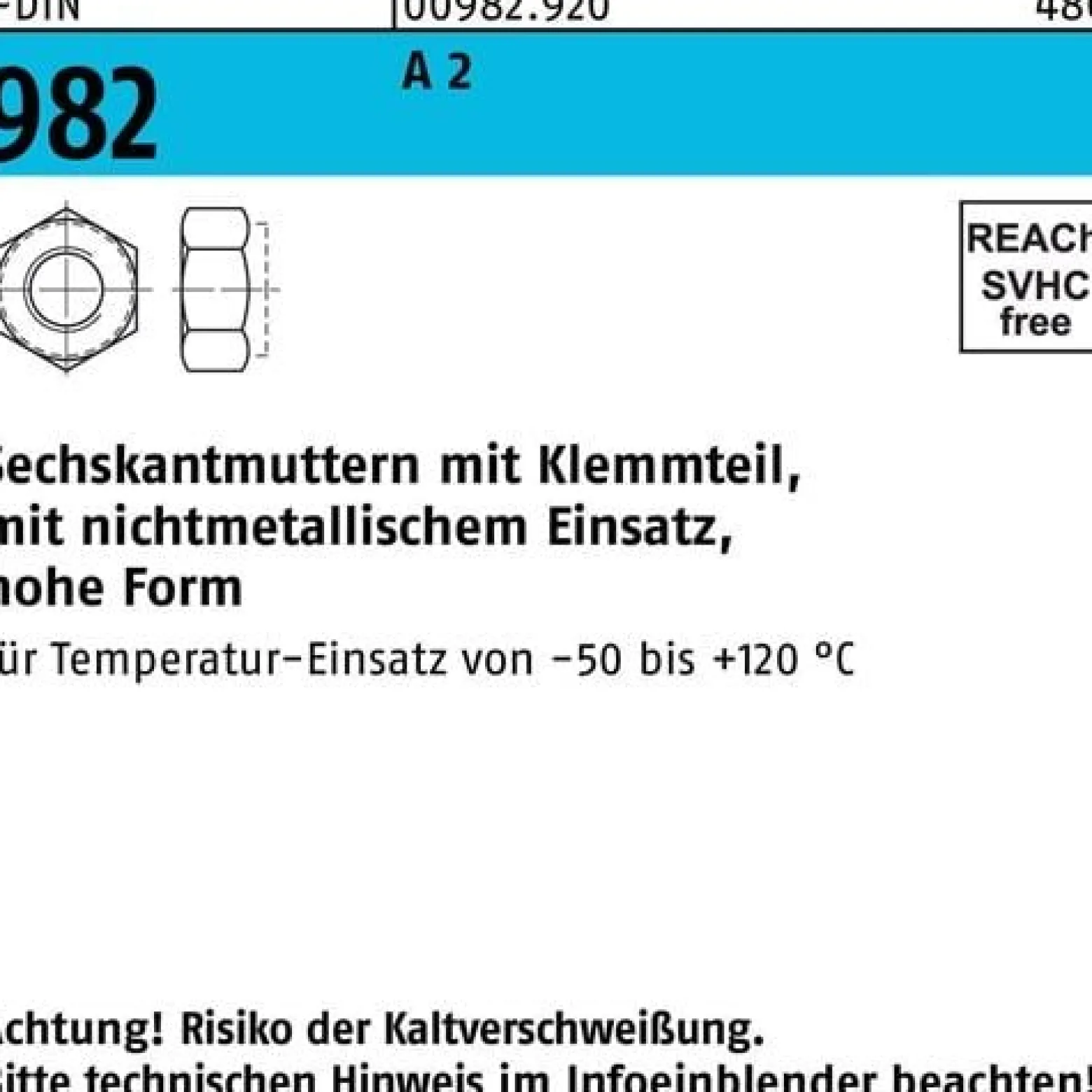 Sechskantmutter DIN 982 Klemmteil M8 A 2 100 Stück