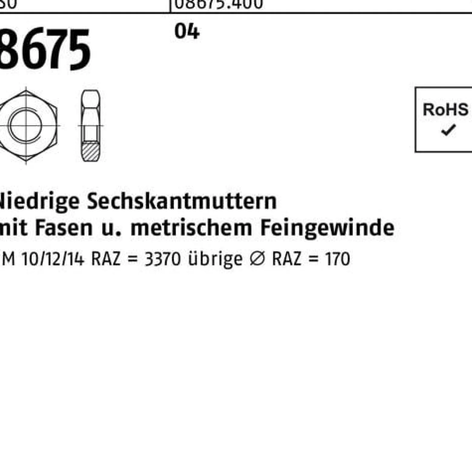 Sechskantmutter ISO 8675 Fasen M48x 3 Automatenstahl 10 Stück