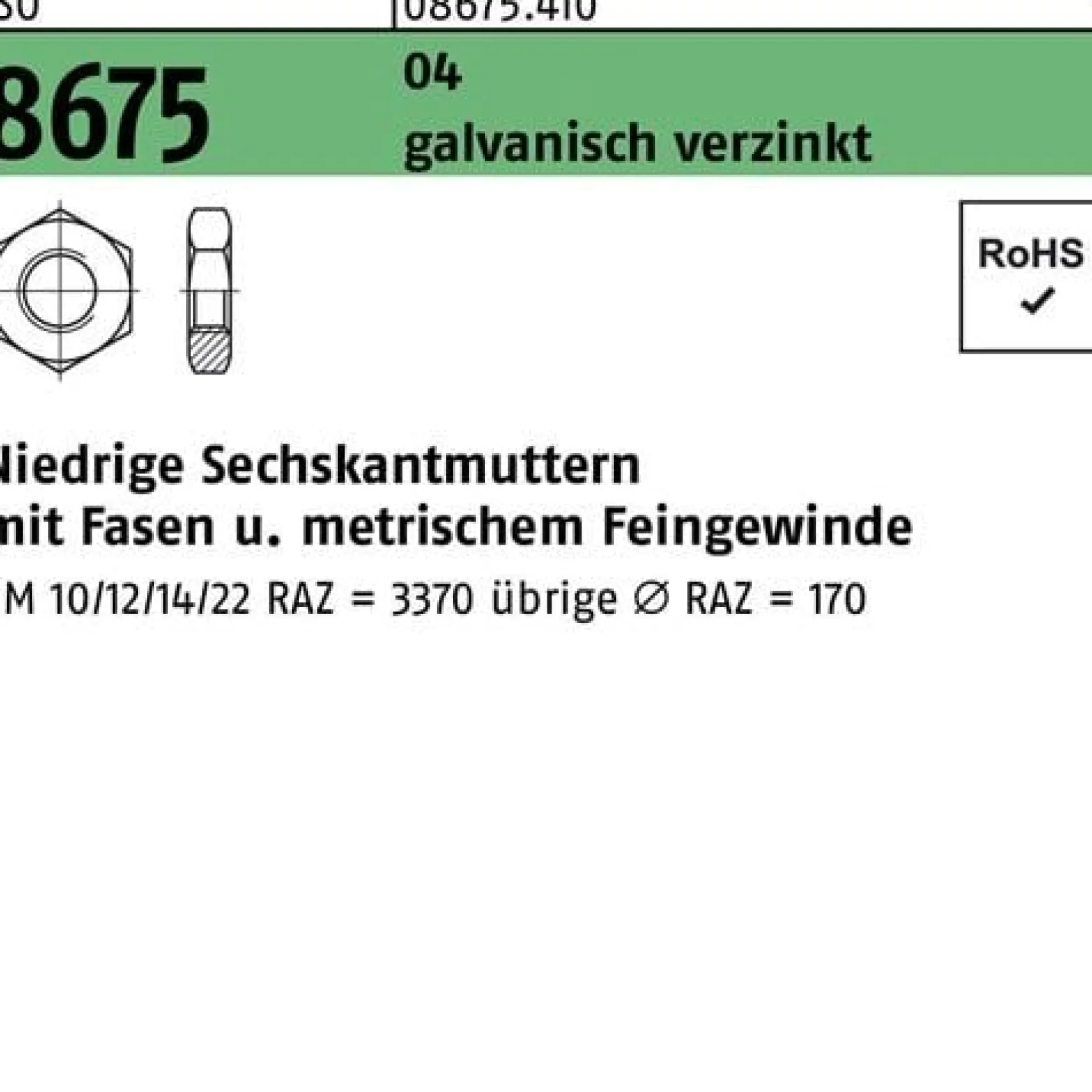 Sechskantmutter ISO 8675 Fasen M18x1,5 Automatenstahl galv.verz. 50St.