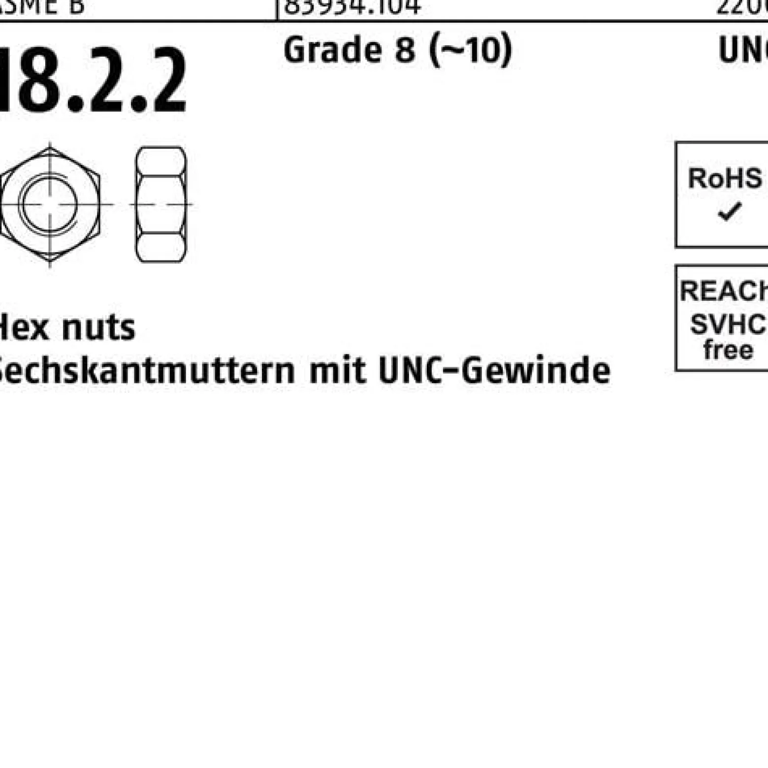 Sechskantmutter R 83934 UNC-Gewinde 1 1/4 Grade 8 (~10) 10 Stück