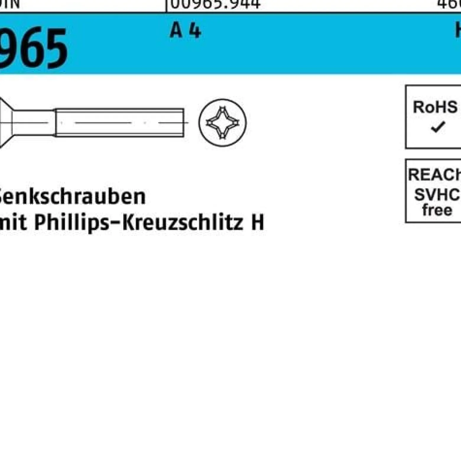 Senkschraube DIN 965 PH M4x 50-H A 4 200 Stück