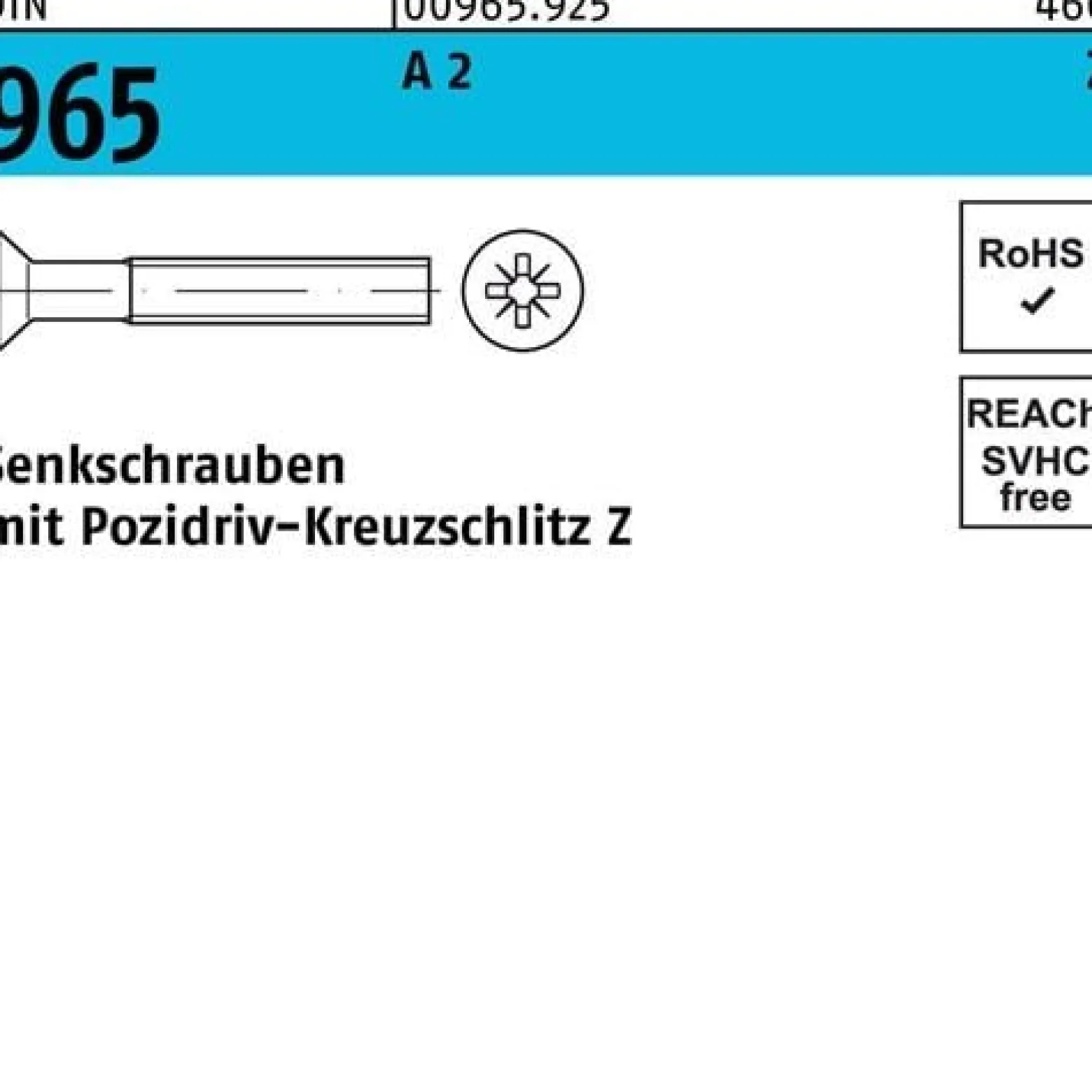 Senkschraube DIN 965 PZ M3x 14-Z A 2 1000 Stück