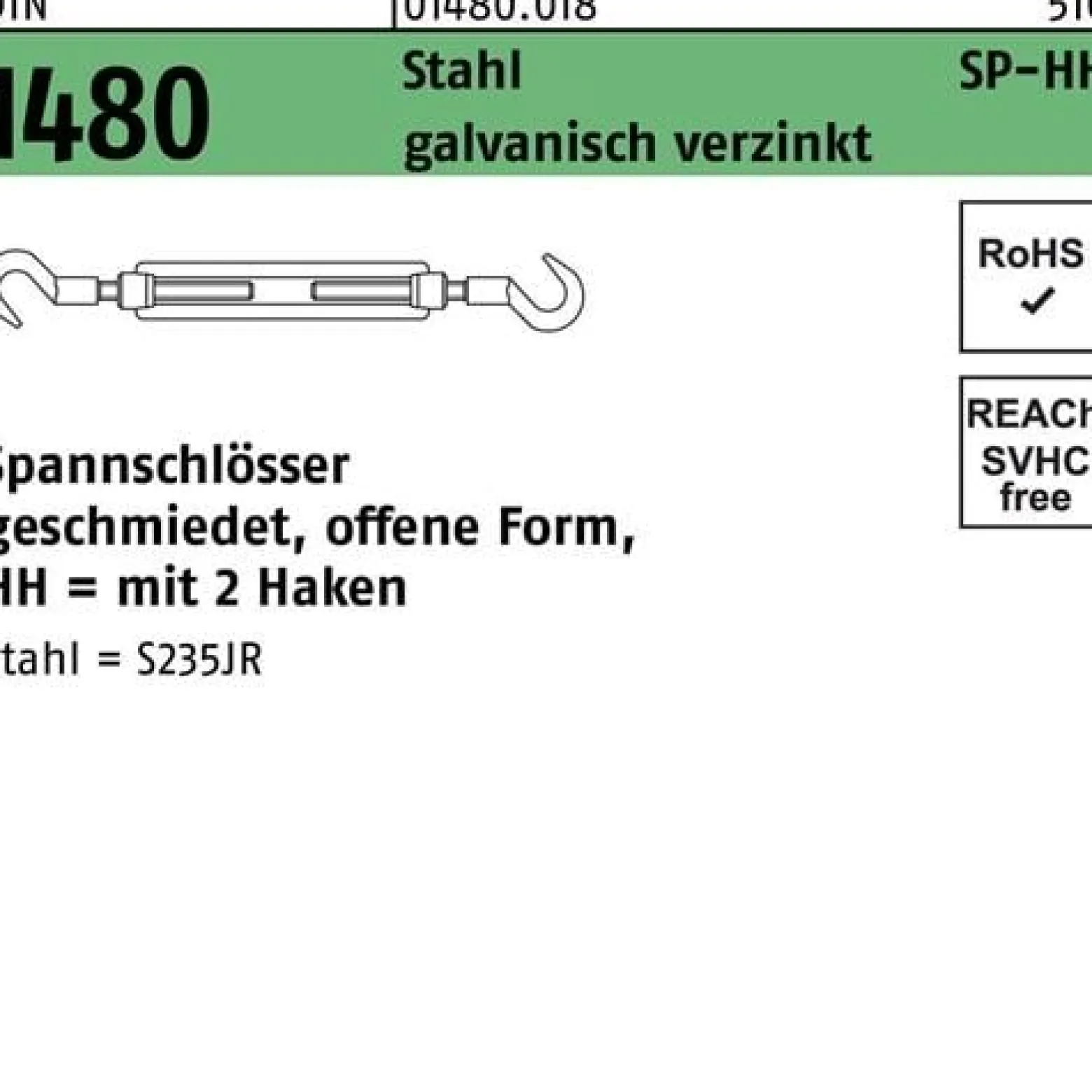 Spannschloss DIN 1480 offen 2Haken SP HH M8 Stahl 3.6 galv.verz. 1St.