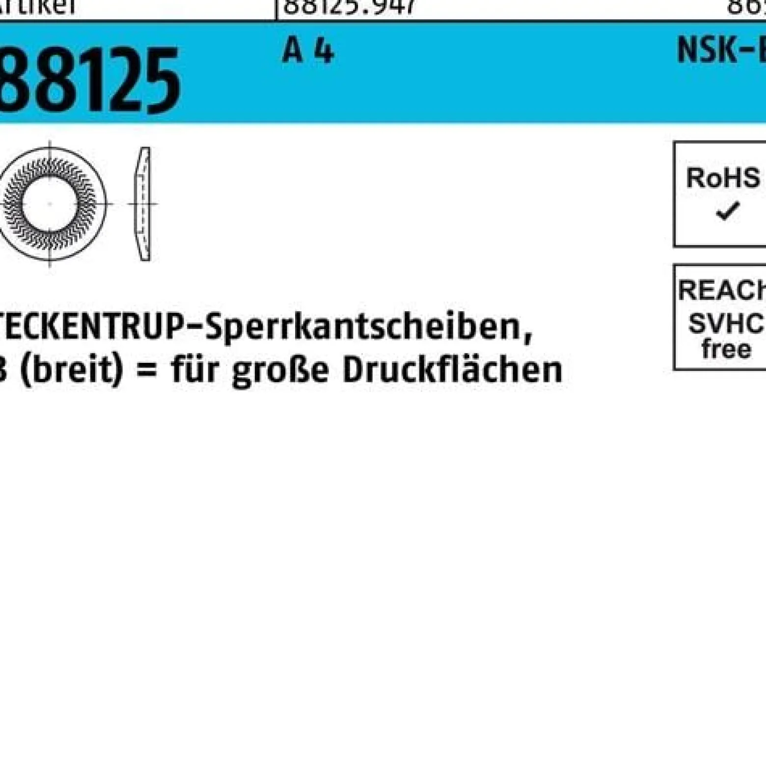 Sperrkantscheibe R 88125 NSK-B 8 A 4 500 Stück TECKENTRUP