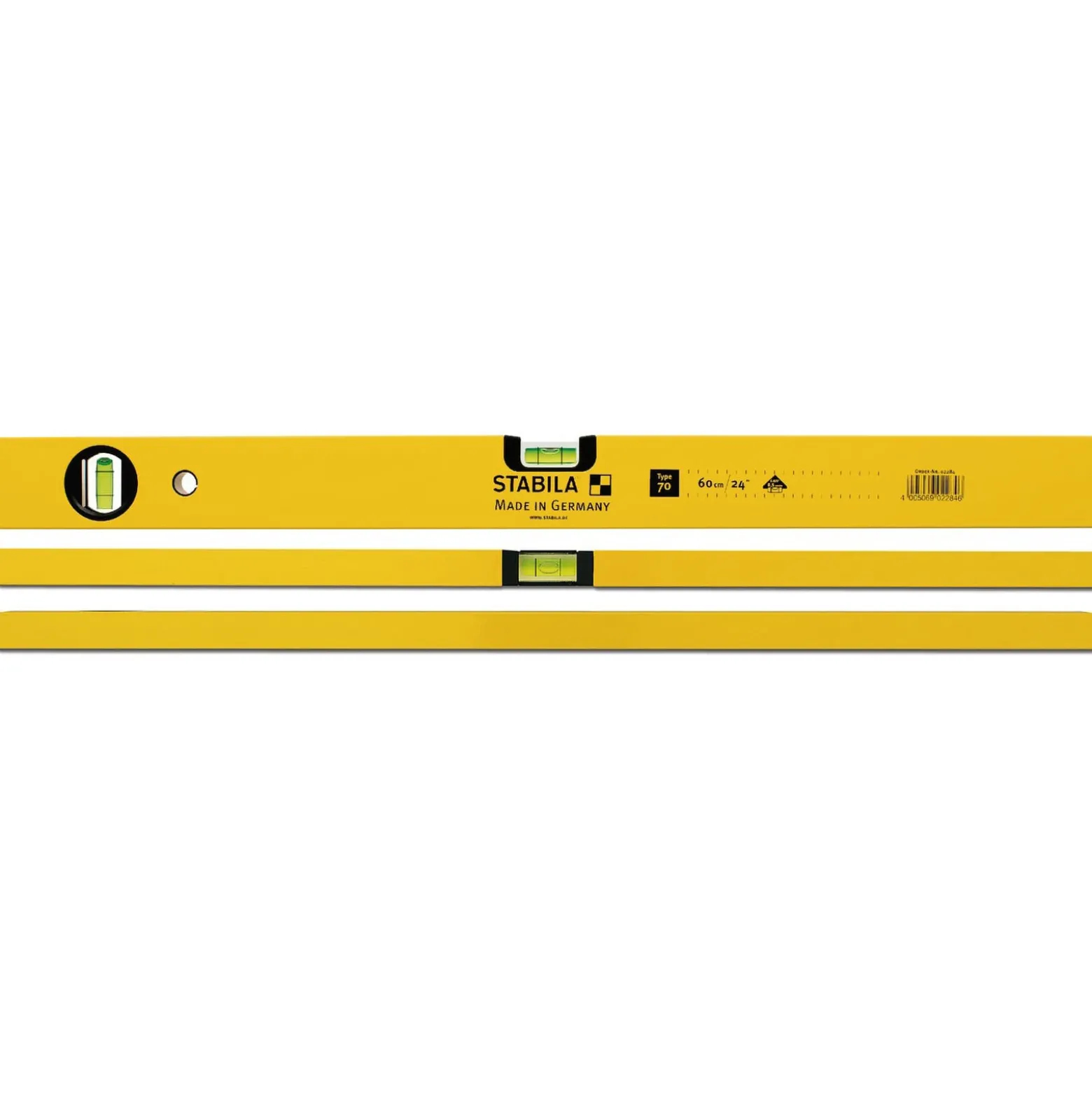 STABILA Wasserwaage Type 70, 80 cm, leichtes Alu-Profil, 1 Horizontal-Libelle, 1 Vertikal-Libelle, Made in Germany - 02286