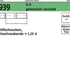Stiftschraube DIN 939 M8x20 8.8 galv.verz. Einschraubende=1,25d 50St.