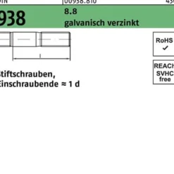Stiftschraube DIN 938 M8x 40 8.8 galv.verz. 50 Stück