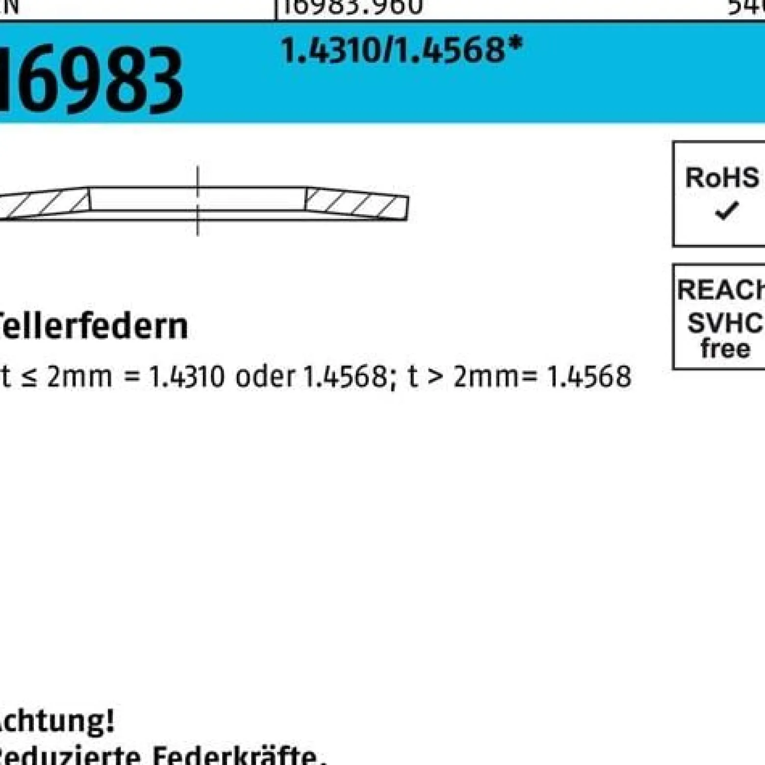 Tellerfeder EN 16983 20x10,2x1,1 1.4310/1.4568 200 Stück