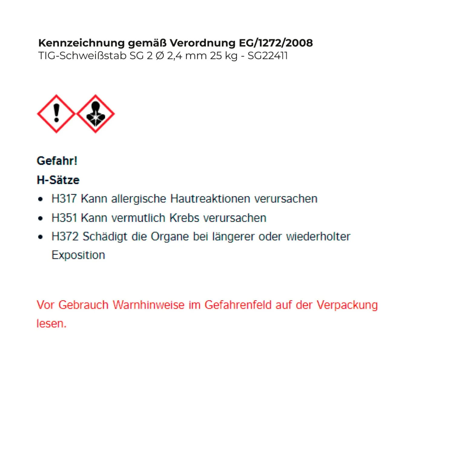 TIG-Schweißstab SG 2 Ø 2,4 mm - SG22411