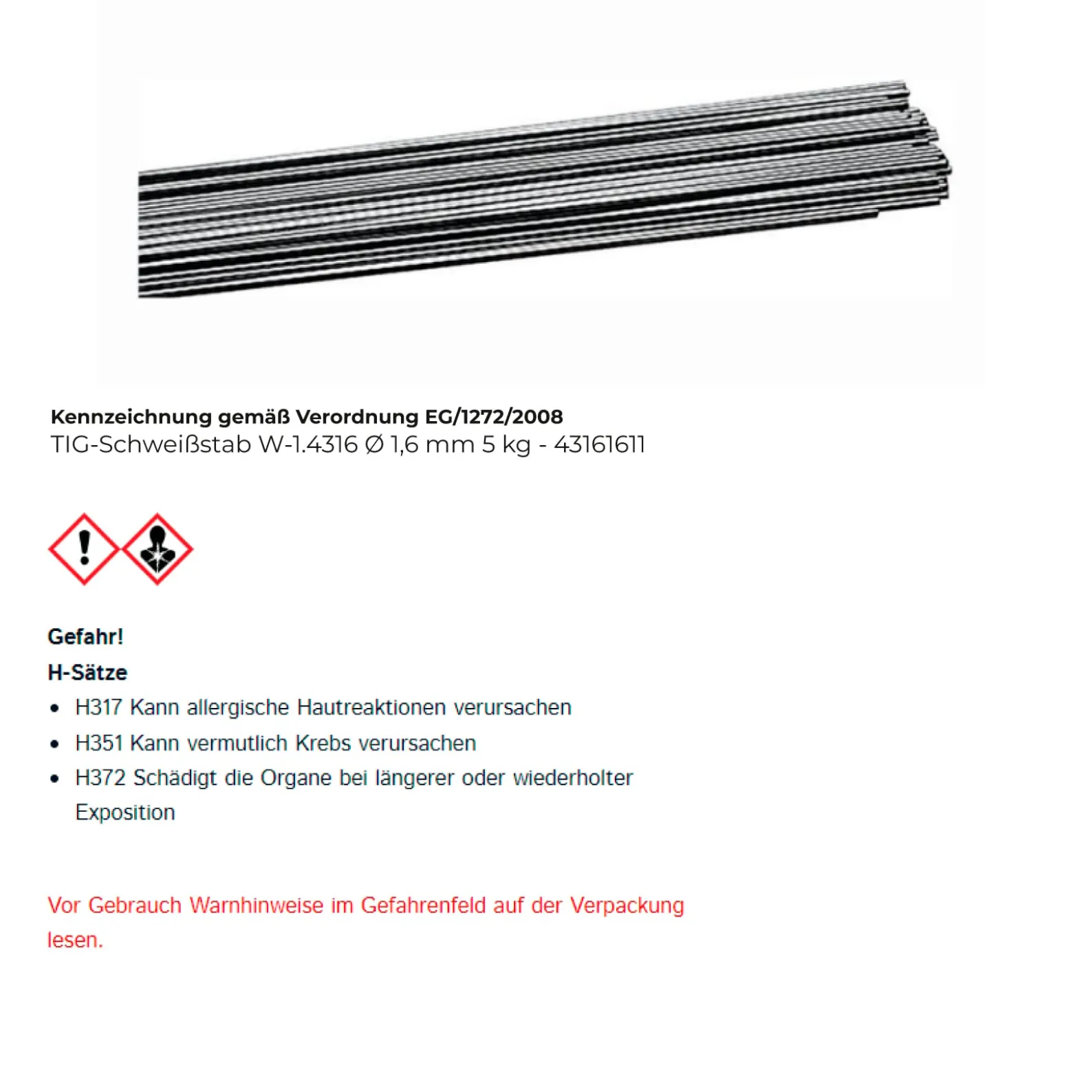 TIG-Schweißstab W-1.4316 Ø 1,6 mm - 43161611
