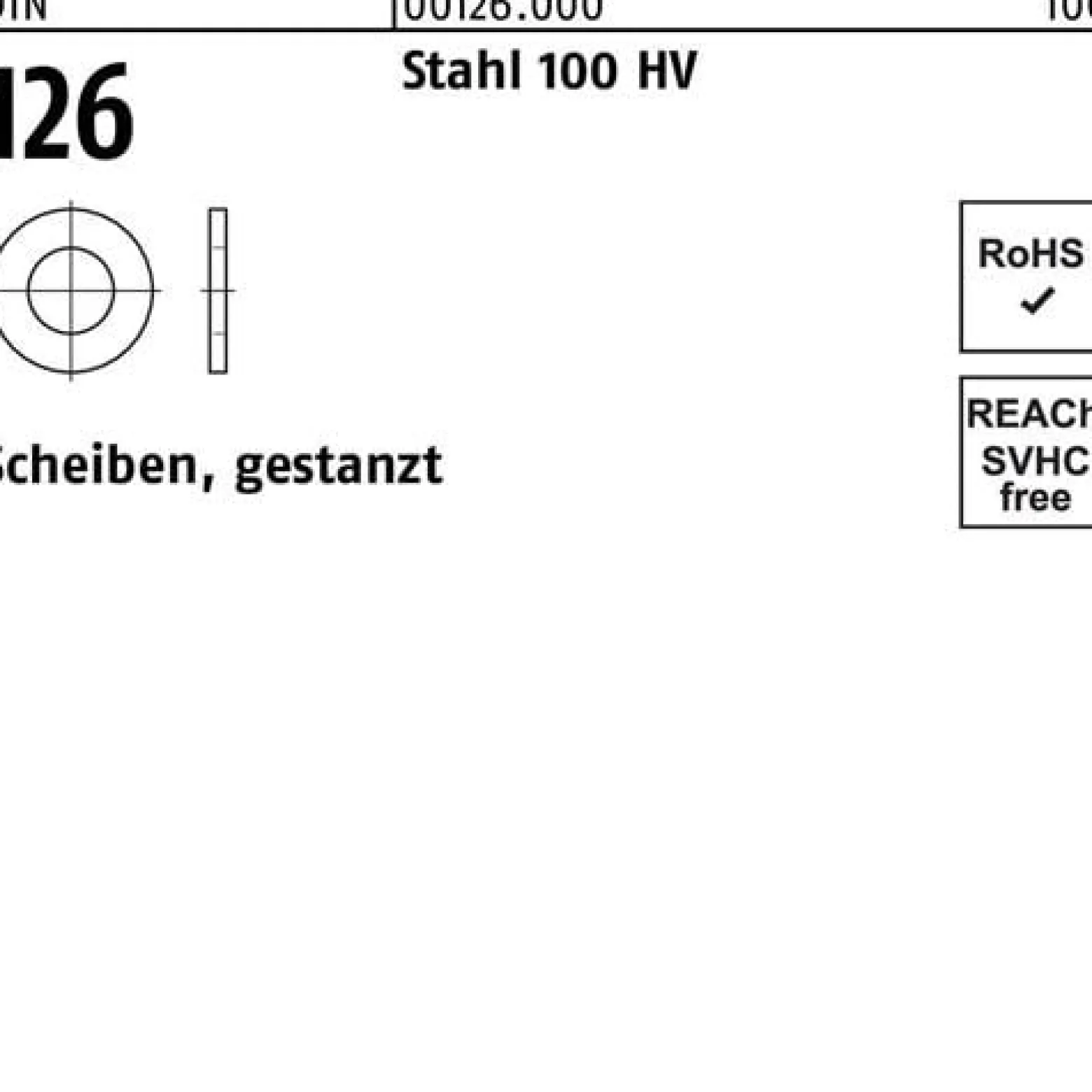 Unterlegscheibe DIN 126 36x 60x5 Stahl 100 HV gestanzt 100 Stück