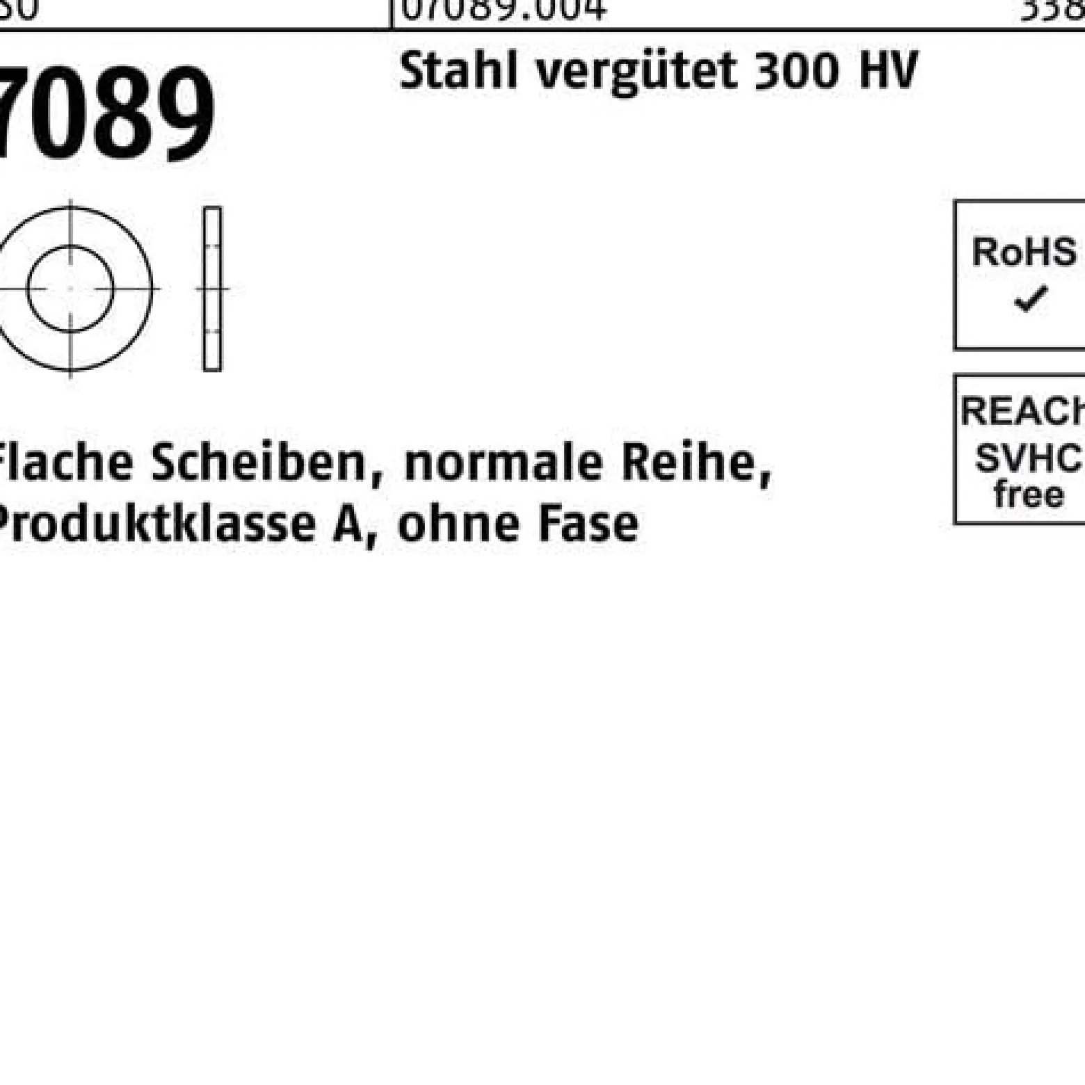 Unterlegscheibe ISO 7089 o.Fase 10 Stahl vergütet 300 HV 100 Stück