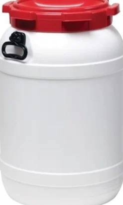 Weithalsfass 68,0 l PE weiß mit rotem Deckel - 7068-91-046