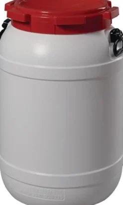 Weithalsfass 68,0 l PE weiß mit rotem Deckel - 7068-91-046
