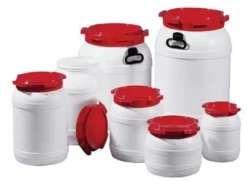 Weithalsfass 26,0 l PE weiß mit rotem Deckel - 7026-61-046