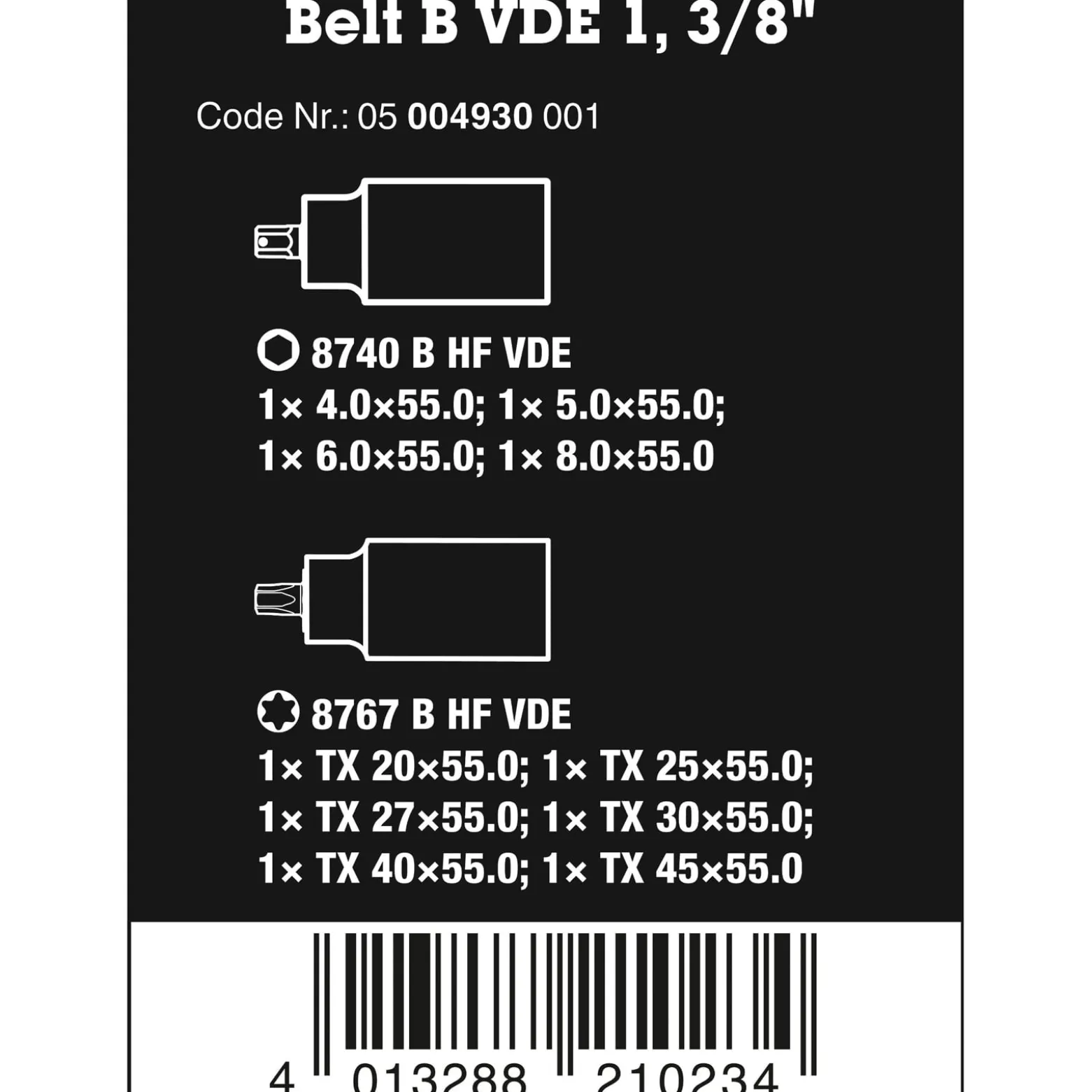Wera Belt B VDE 1 Zyklop Bitnuss-Satz TORX® / Innensechskant, isoliert, mit Haltefunktion, 3/8"-Antrieb - 05006603001