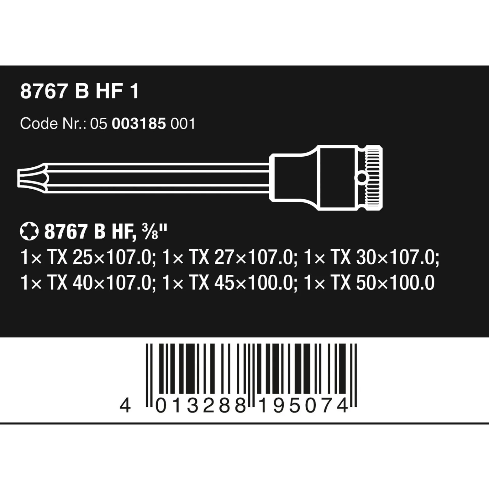 Wera 8767 B TORX® HF 1 Zyklop Bitnuss-Satz TORX®, mit 3/8"-Antrieb, mit Haltefunktion - 05006576001