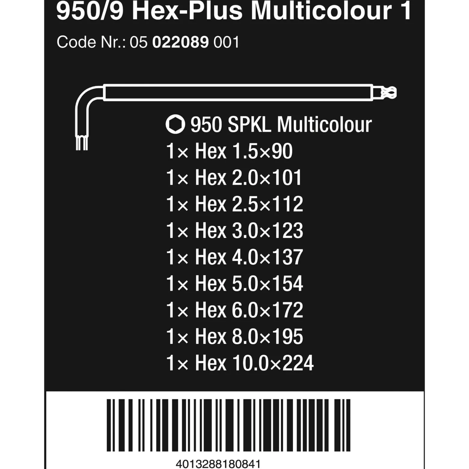Wera 950/9 Hex-Plus Multicolour 1 Winkelschlüsselsatz, metrisch, BlackLaser - 05022089001