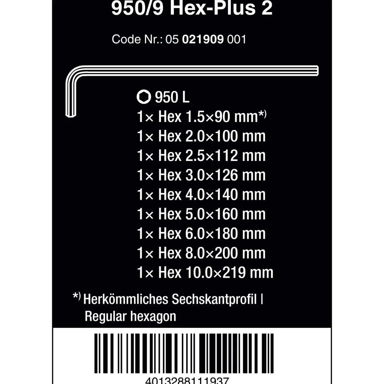 Wera 950/9 Hex-Plus 2 Winkelschlüsselsatz, metrisch, gestellverchromt - 05021909001